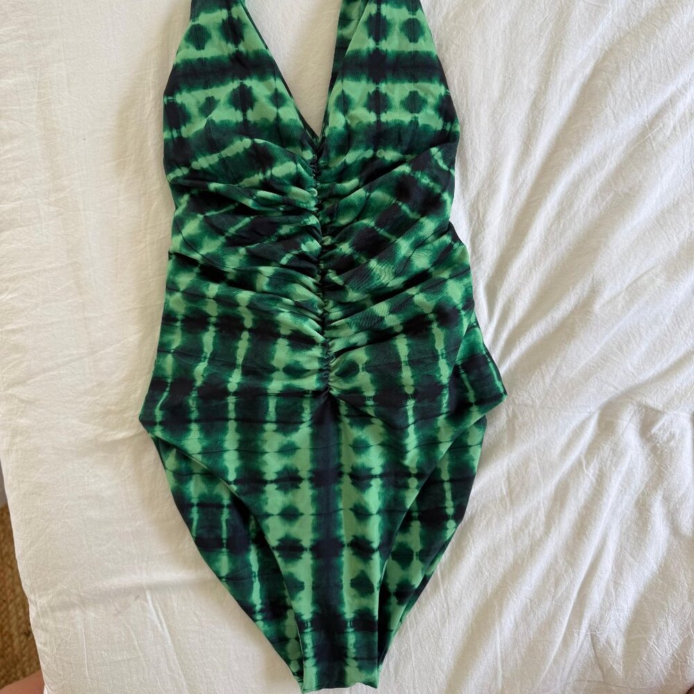 Skatie Green Tie-Dye Ruched One-Piece Swimsuit Size Small